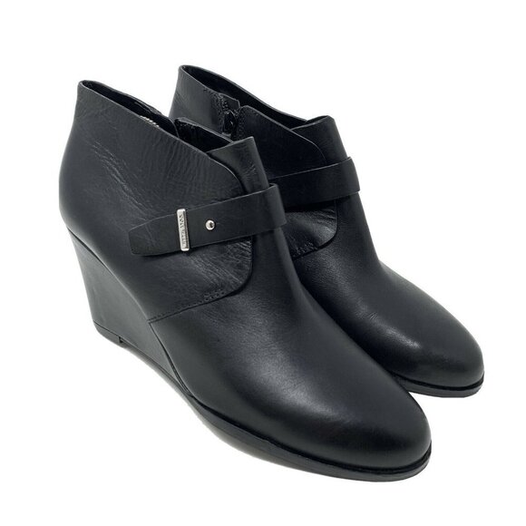 Cole Haan 9.5 Rand Booties Black Leather Wedge Ank - Picture 2 of 9